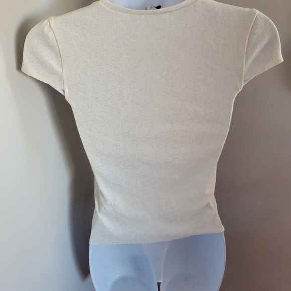 Zara Trafaluc Small Ivory White Short Sleeve Shirt Top Stretchy Crop Layering - Picture 4 of 6